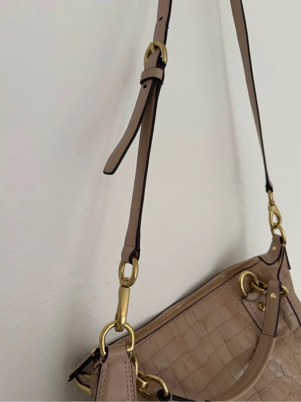 Coach Kristin Beige Croc-Embossed Leather Satchel Convertible Crossbody Y2K